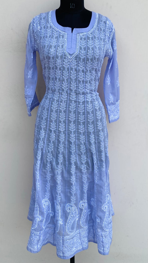 Lucknowi Chikankari Anarkali Kurti Purple Mulmul Cotton With Jaali Work