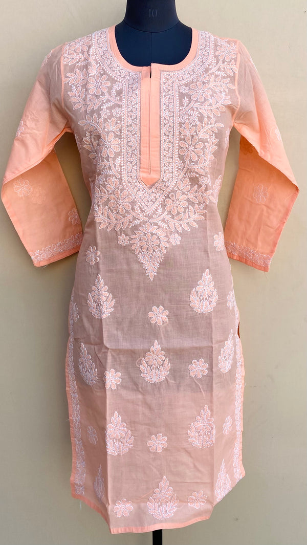 Lucknowi Chikankari Kurti Peach Cotton