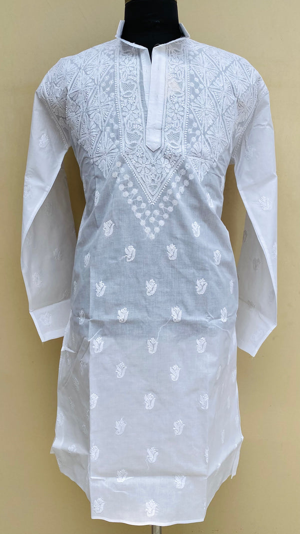 Lucknowi Chikankari Men’s Kurta White Cotton With Jaali Work