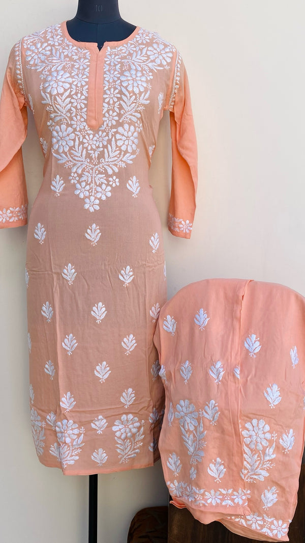 Lucknowi Chikankari Co-ord Set Peach Modal Cotton