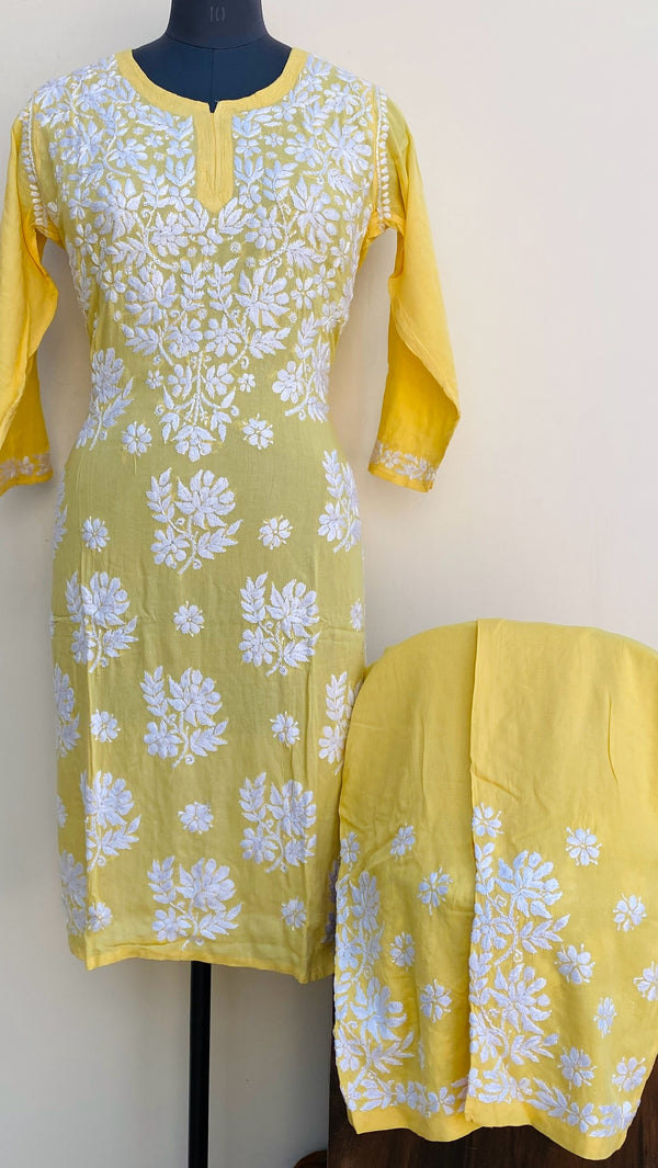 Lucknowi Chikankari Co-ord Set Yellow Modal Cotton