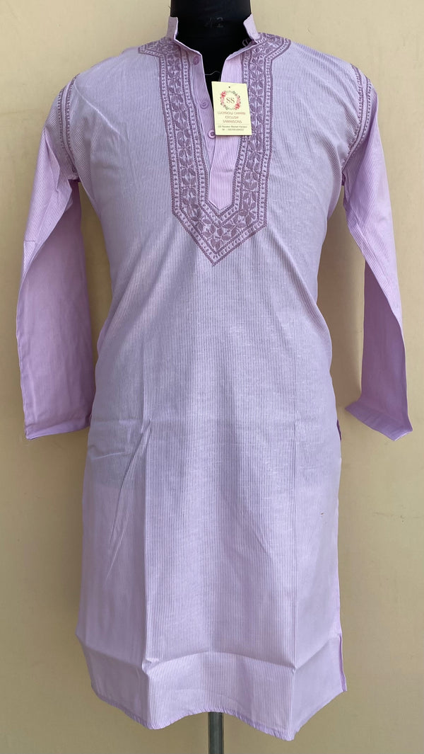 Lucknowi Chikankari Men’s Kurta Purple Cotton