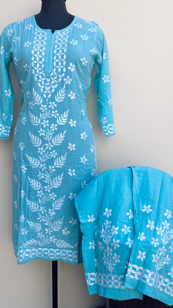 Lucknowi Chikankari Co-ord Set Blue Modal Cotton