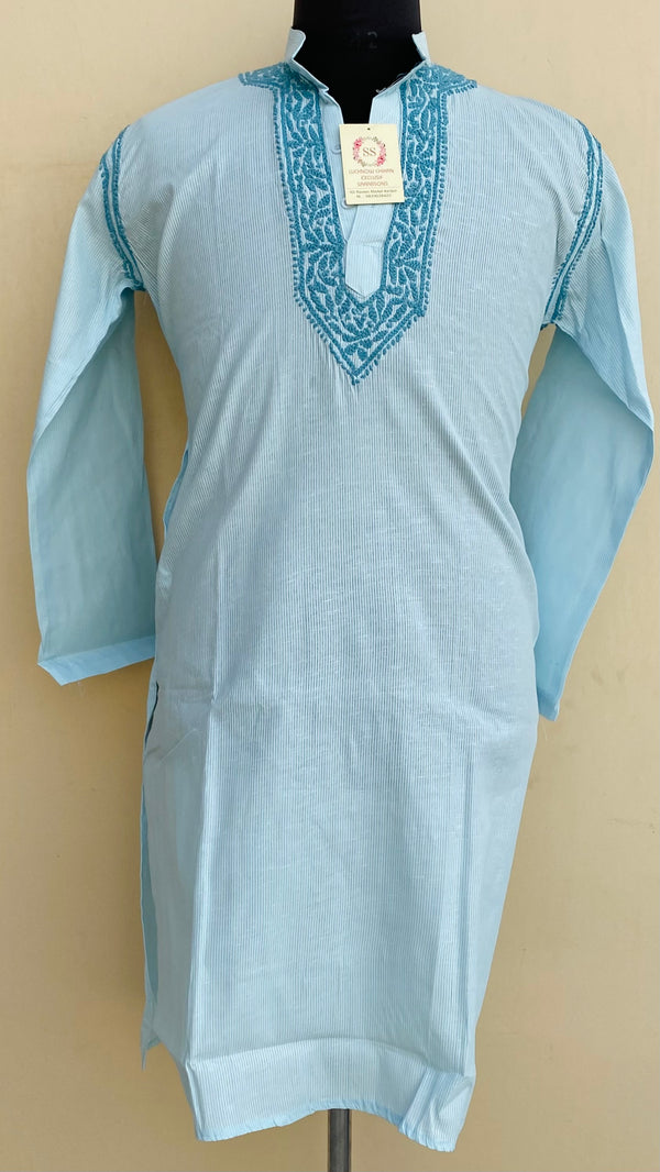 Lucknowi Chikankari Men’s Kurta Blue Cotton