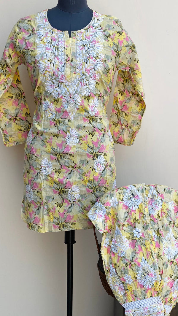 Lucknowi Chikankari Printed Co-ord Set Yellow Mulmul Cotton