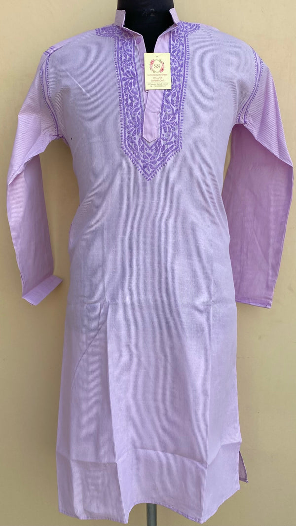 Lucknowi Chikankari Men’s Kurta Purple Cotton