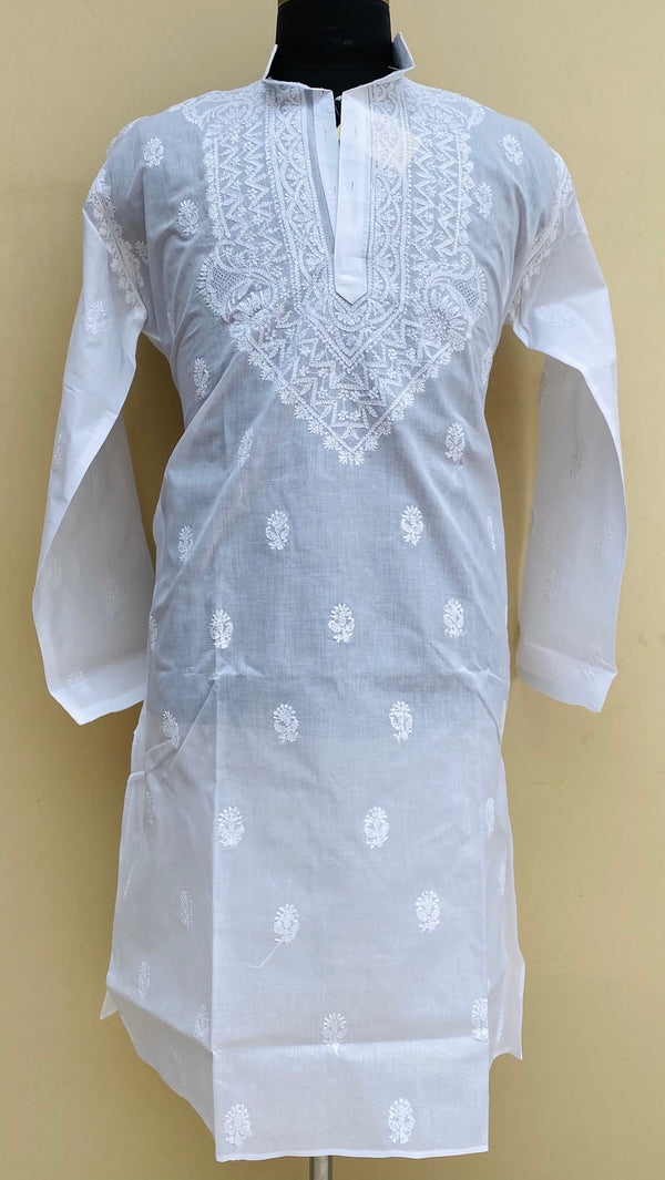 Lucknowi Chikankari Men’s Kurta White Cotton With Jaali Work