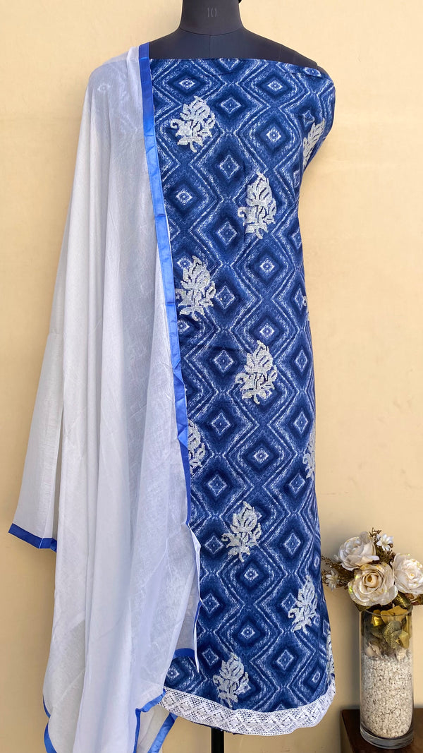 Designer Embroidered Suit Length 3 Piece Blue Mal Cotton