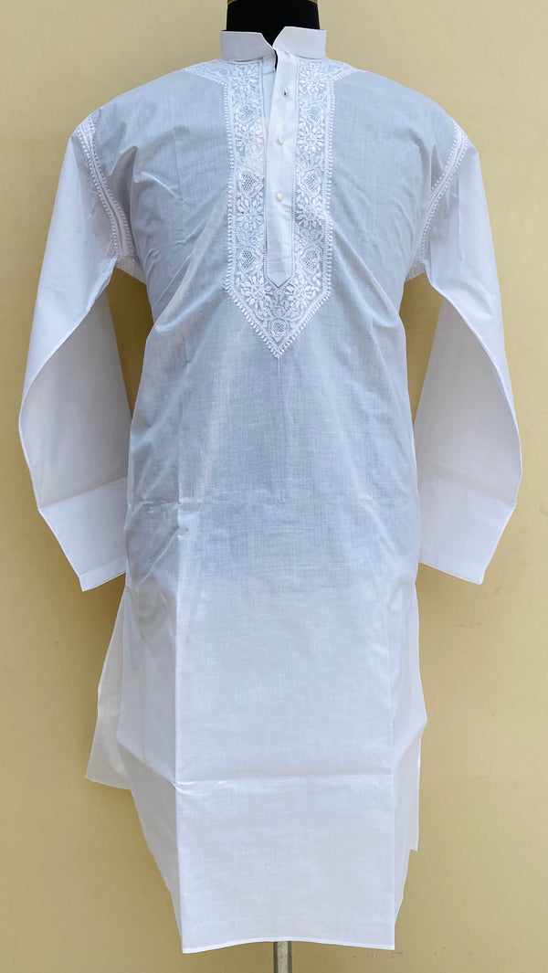 Lucknowi Chikankari Men’s Kurta White Cotton With Jaali Work