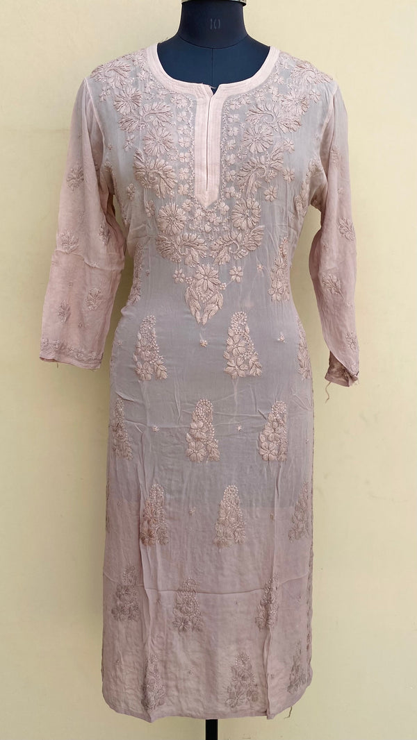 Lucknowi Chikankari Ombre Kurti Brown Pure Georgette With Self 3D Work