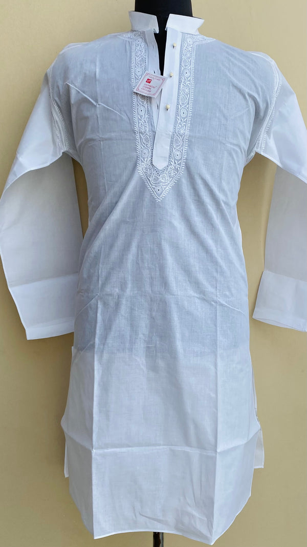 Lucknowi Chikankari Men’s Kurta White Cotton With Jali Work