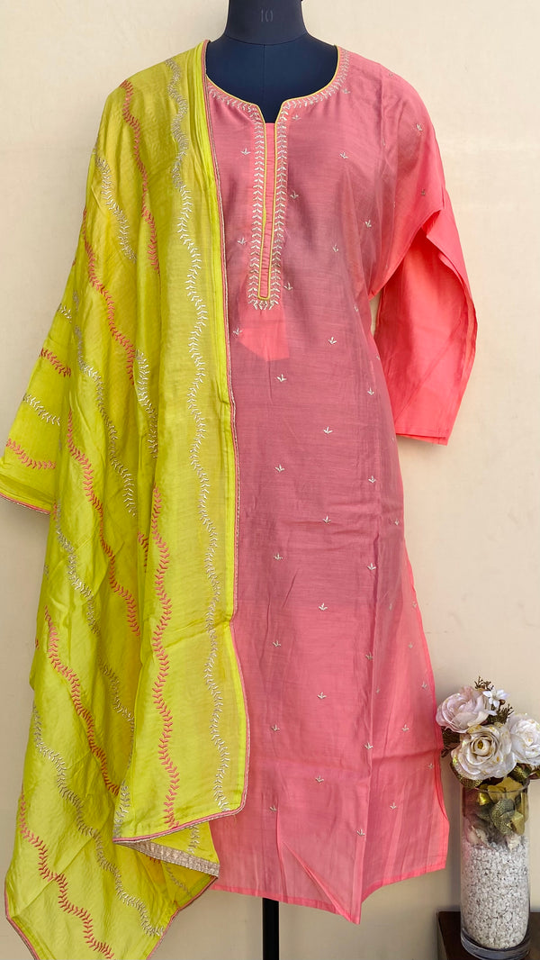 Designer Embroidered Suit Length 3 Piece Pink Muslin Cotton