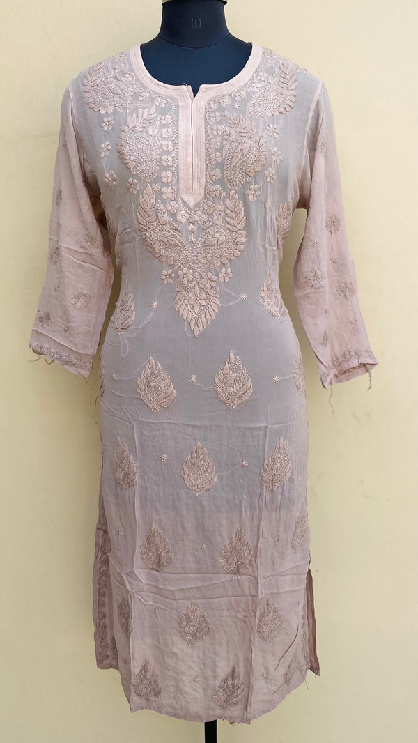 Lucknowi Chikankari Ombre Kurti Brown Pure Georgette With Self 3D Work