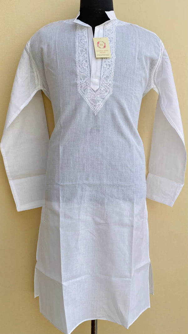 Lucknowi Chikankari Men’s Kurta White Cotton With Jali Work