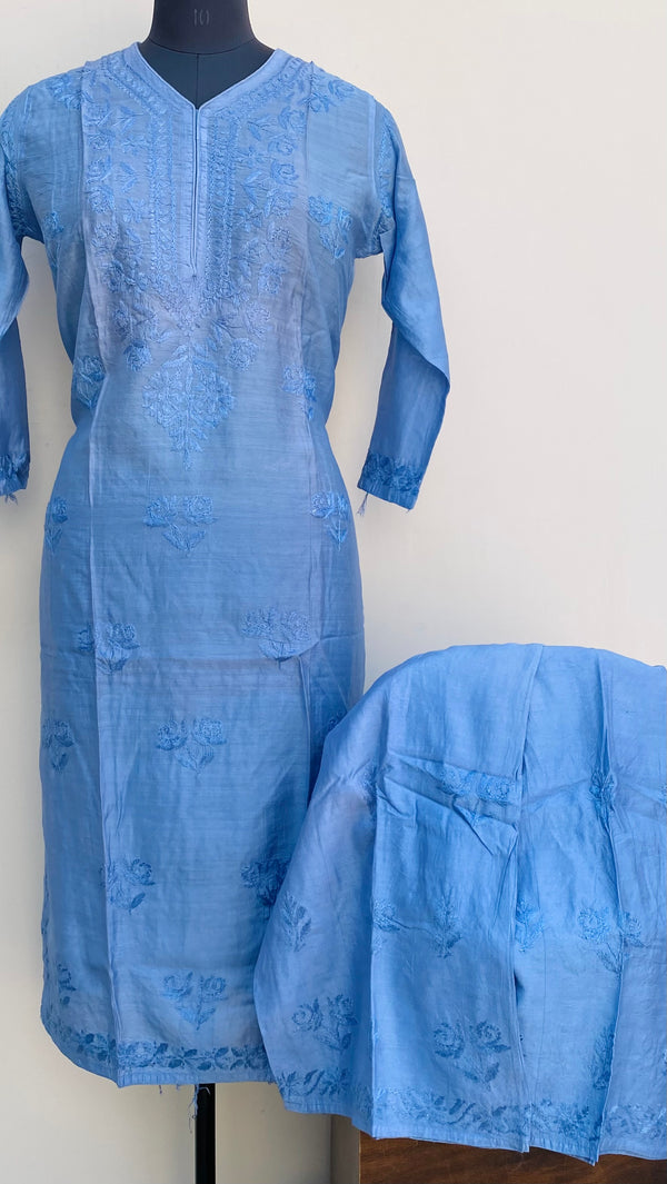 Lucknowi Chikankari Ombre Co-ord Set Blue Muslin Cotton With Self Work