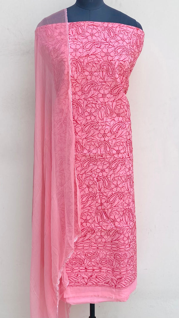 Lucknowi Chikankari Suit Length 3 Piece Gajri Cotton