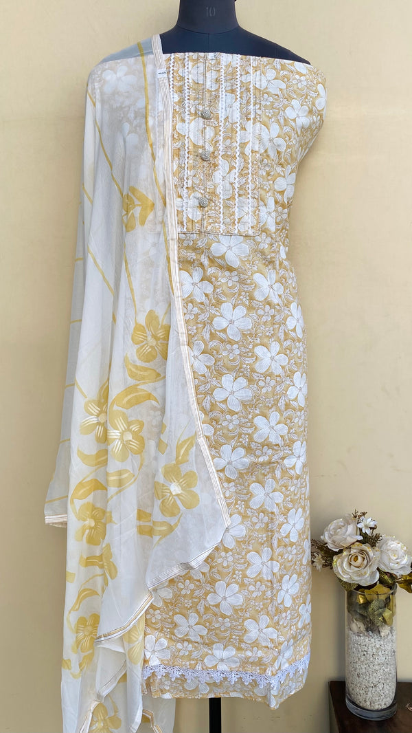 Designer Embroidered Suit Length 3 Piece Beige Mal Cotton