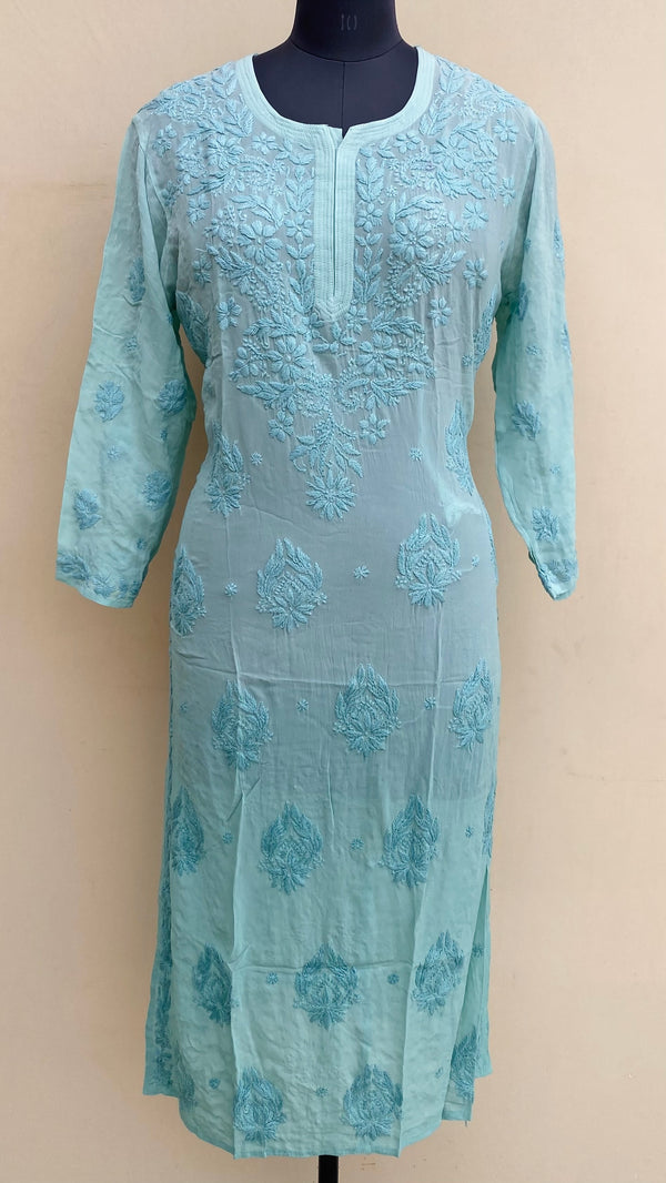 Lucknowi Chikankari Kurti Teal Green Pure Georgette With Self 3D Work