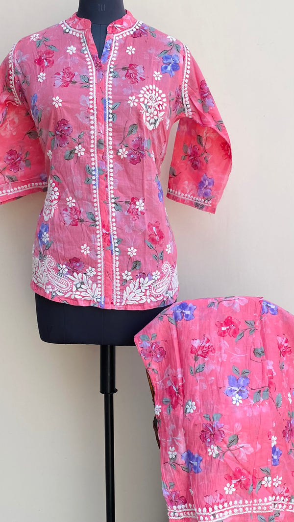 Lucknowi Chikankari Printed Co-ord Set Pink Mulmul Cotton