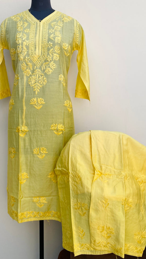 Lucknowi Chikankari Ombre Co-ord Set Yellow Mal Chanderi With Self Work