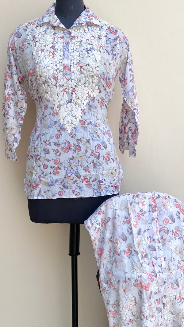 Lucknowi Chikankari Printed Co-ord Set White Mulmul Cotton