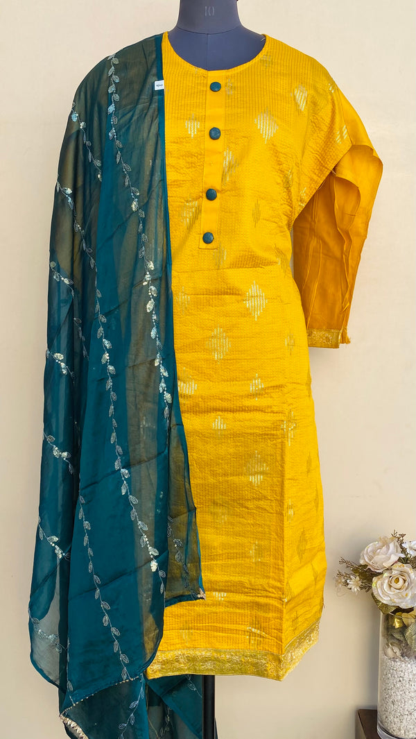 Designer Embroidered Suit Length 3 Piece Mustard Mal Cotton