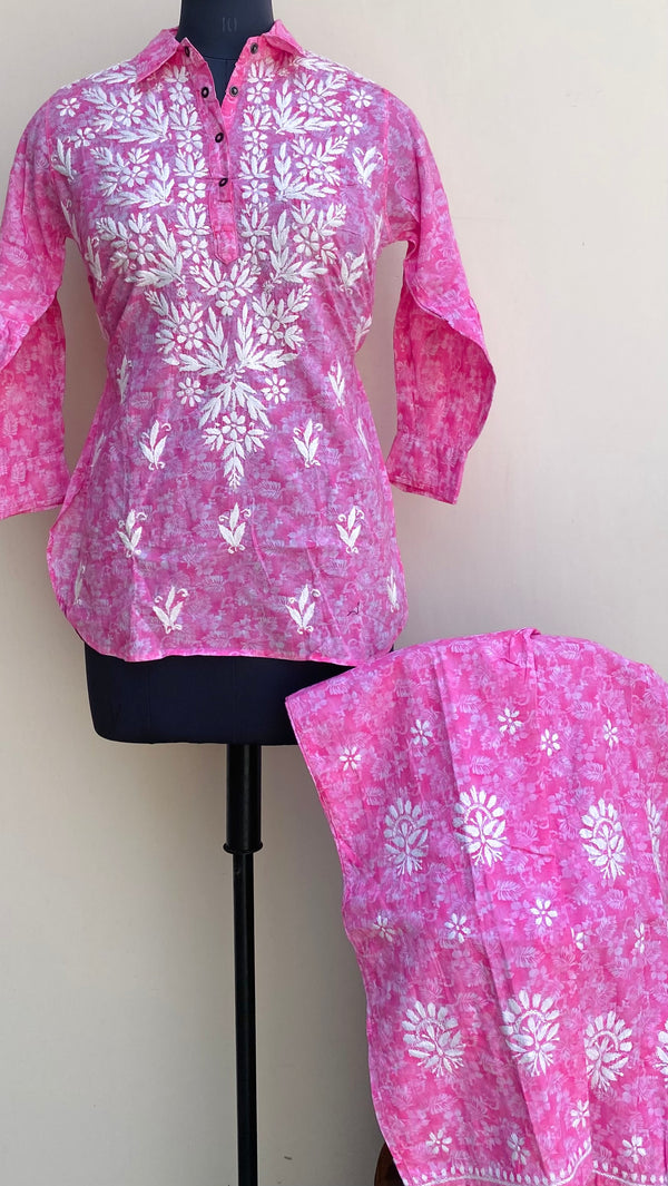 Lucknowi Chikankari Printed Co-ord Set Pink Mulmul Cotton