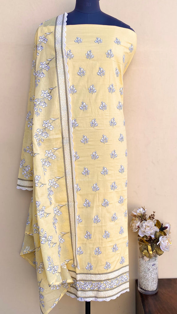 Designer Embroidered Suit Length 3 Piece Yellow Mal Cotton