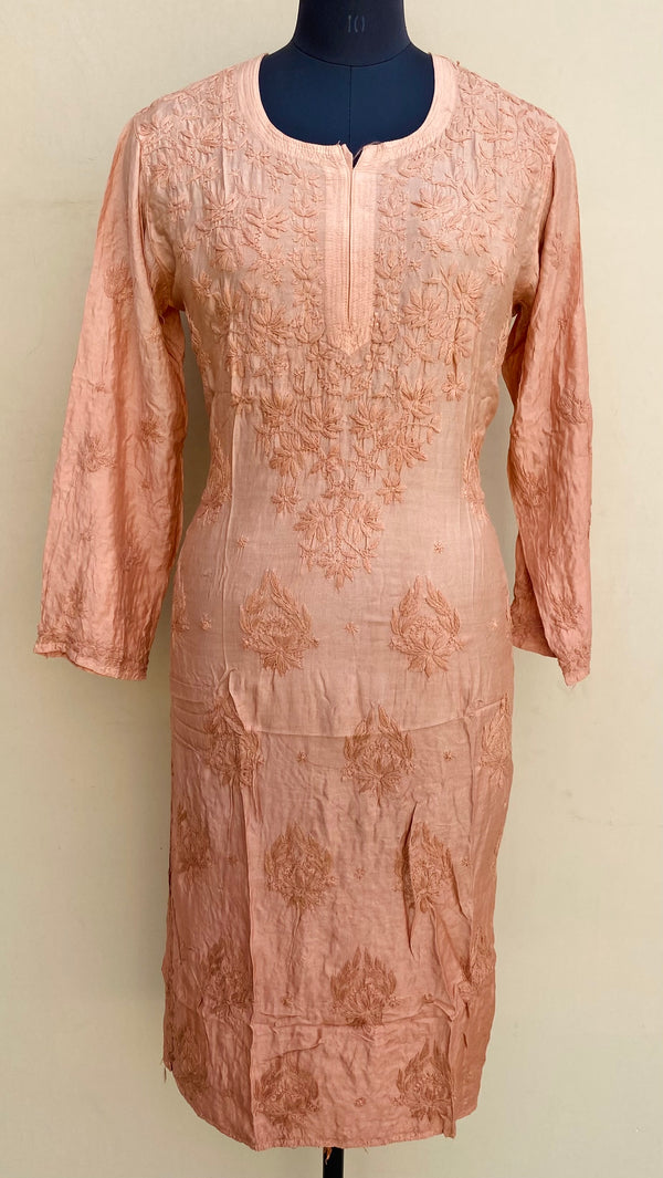 Lucknowi Chikankari Ombre Kurti Rust Muslin Cotton With Self 3D Work