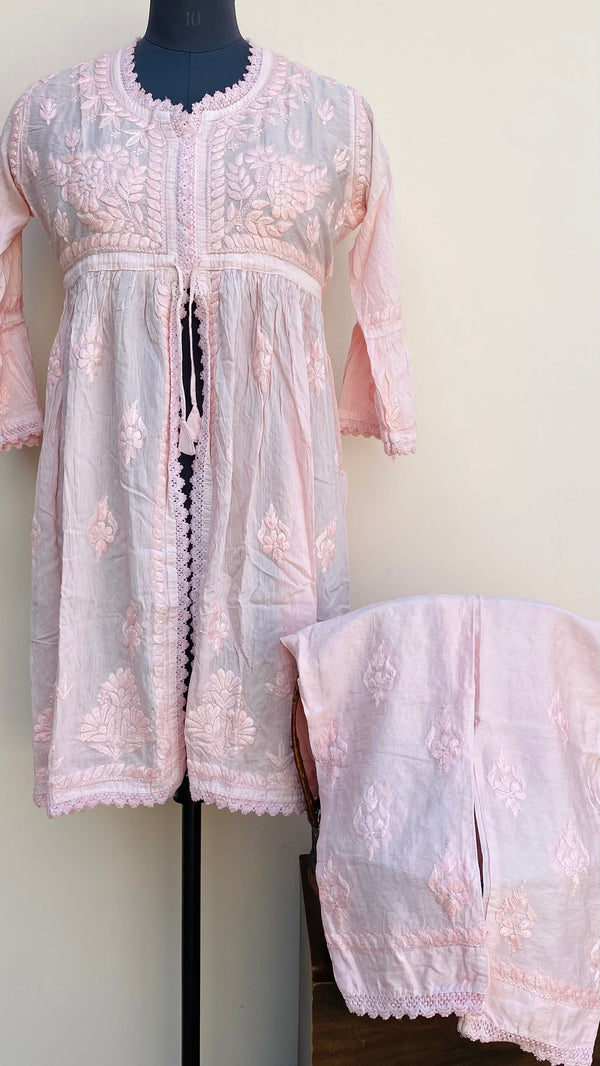Lucknowi Chikankari Co-ord Set Pink Mal Chanderi With Self Work