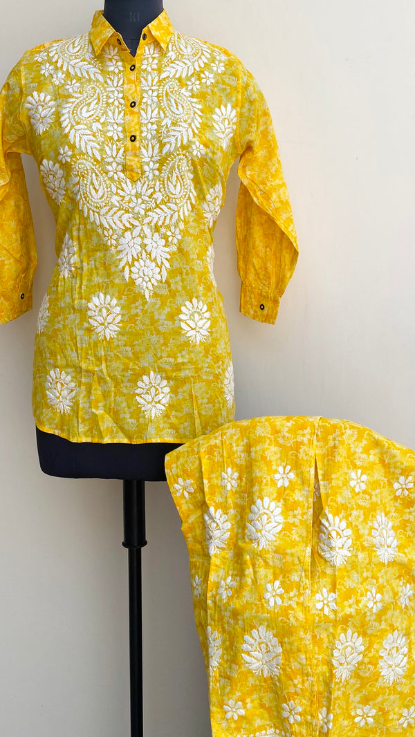 Lucknowi Chikankari Printed Co-ord Set Yellow Mulmul Cotton
