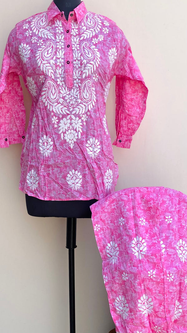 Lucknowi Chikankari Printed Co-ord Set Pink Mulmul Cotton