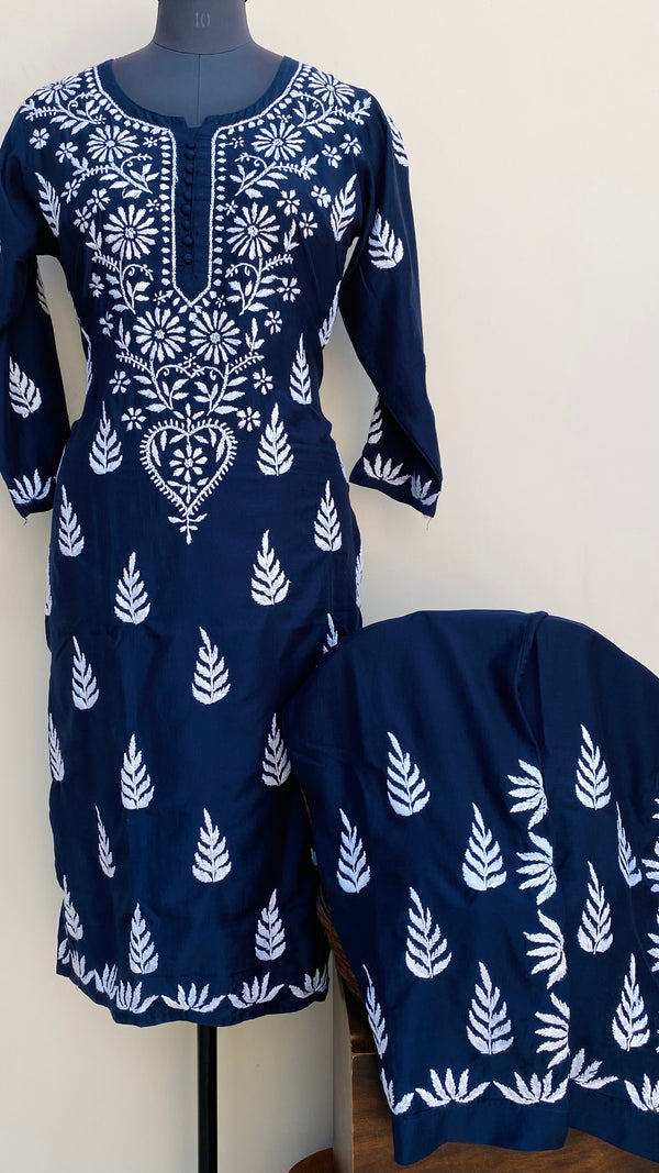 Lucknowi Chikankari Co-ord Set Navy Blue Muslin Cotton