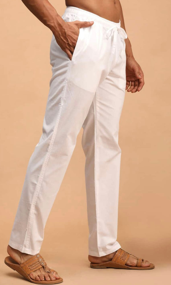 Mens White Cotton Pant with Pockets