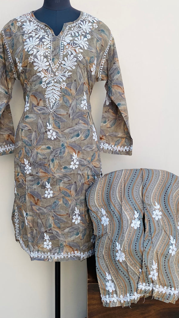 Lucknowi Chikankari Printed Co-ord Set Multicolour Mulmul Cotton