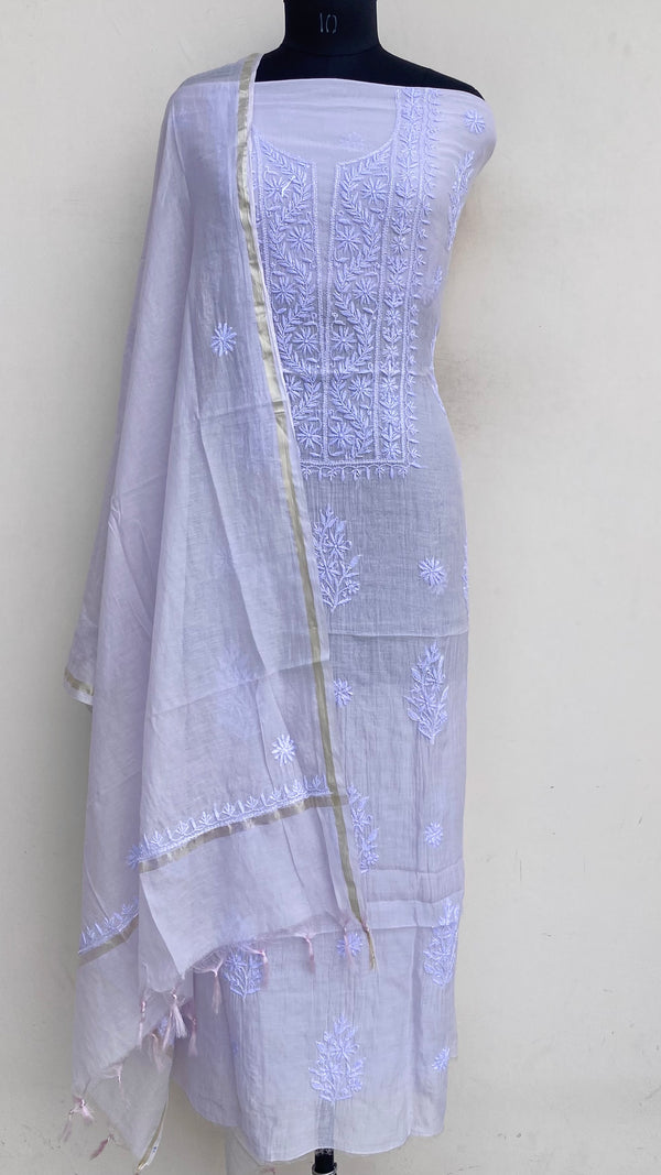 Lucknowi Chikankari Suit Length 2 Piece Purple Mal Chanderi With Cutdana Work