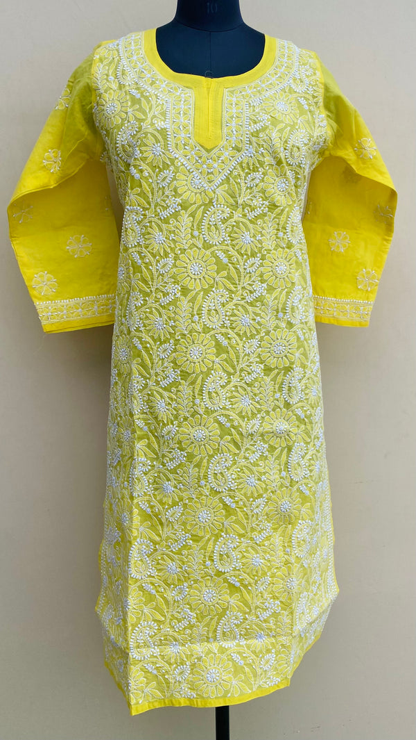 Lucknowi Chikankari Kurti Yellow Cotton