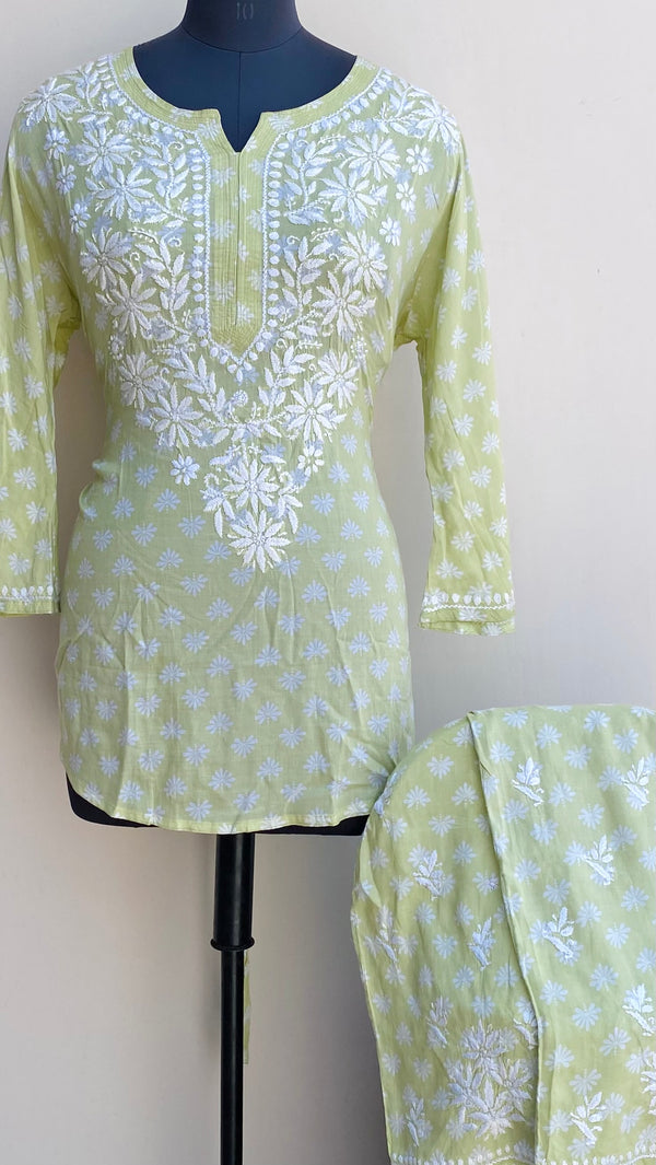 Lucknowi Chikankari Printed Co-ord Set Green Mulmul Cotton