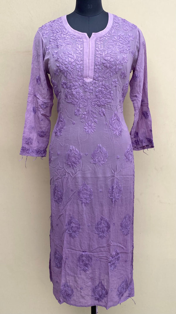 Lucknowi Chikankari Ombre Kurti Purple Pure Georgette With Self 3D Work