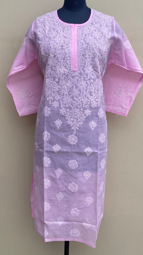 Lucknowi ChikanKari Kurti Pink Cotton