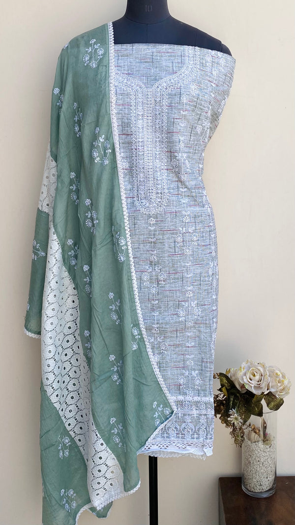 Designer Embroidered Suit Length 3 Piece Teal Green Linen Sequence Work
