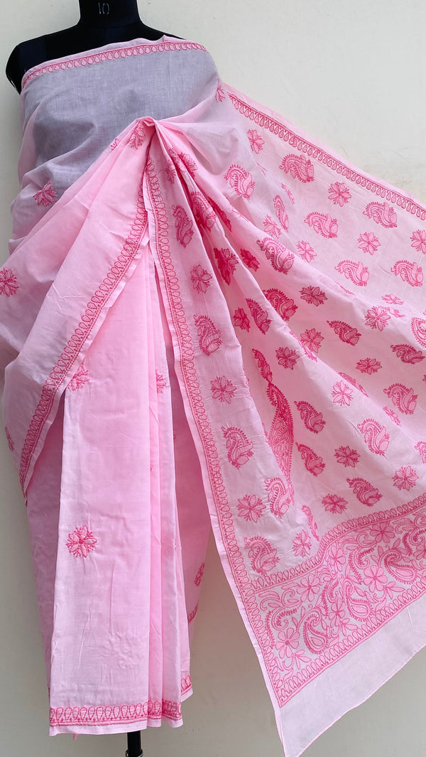 Lucknowi Chikankari Saree Pink Cotton