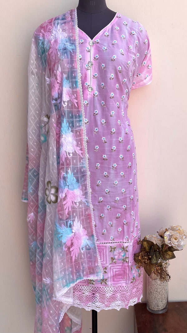 Designer Embroidered Suit Length 3 Piece Pink Mal Cotton