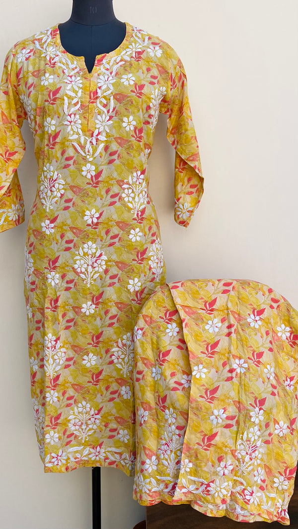 Lucknowi Chikankari Printed Co-ord Set Yellow Mulmul Cotton