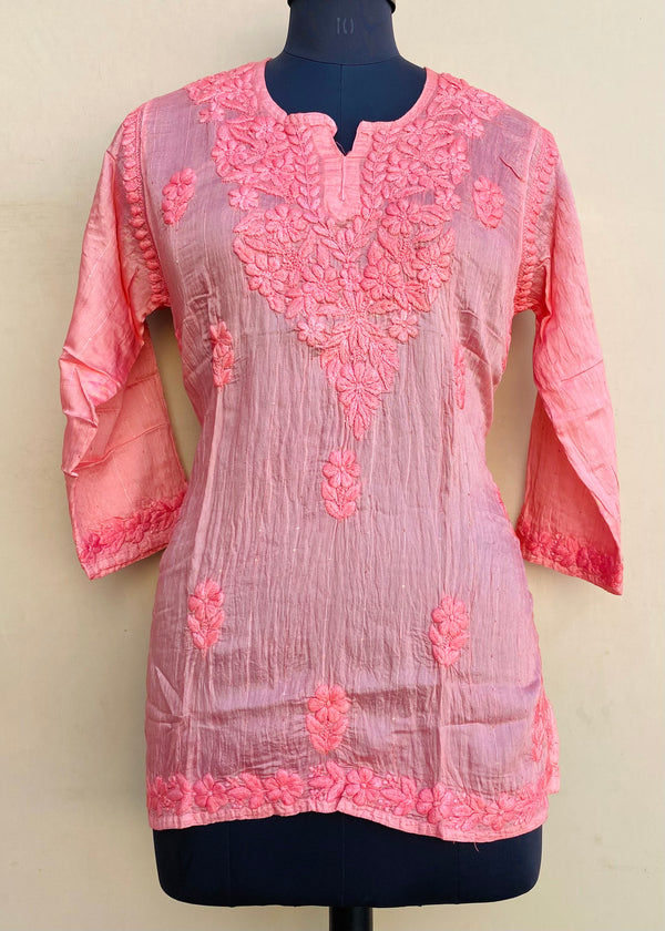 Lucknowi Chikankari Short Kurti Gajri Mal Chanderi