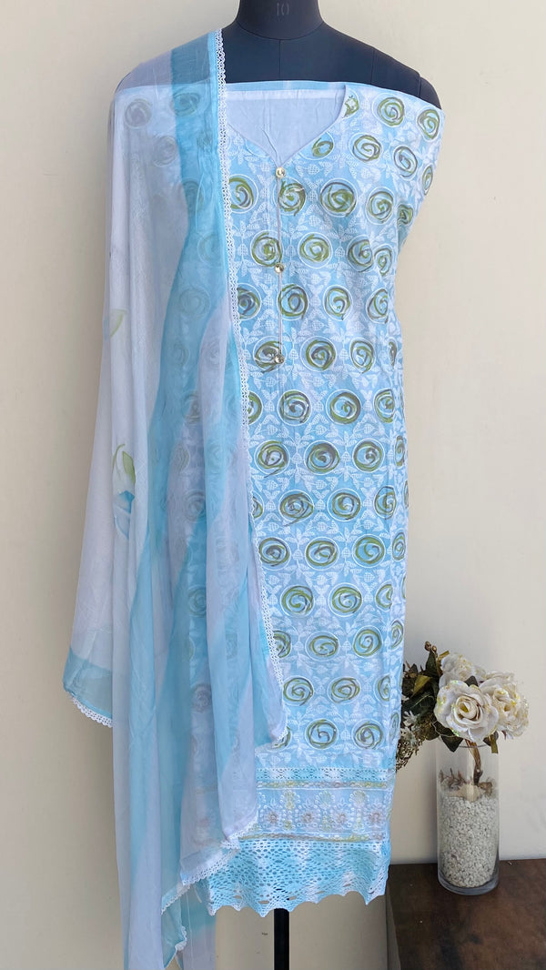 Designer Embroidered Suit Length 3 Piece Blue Organza