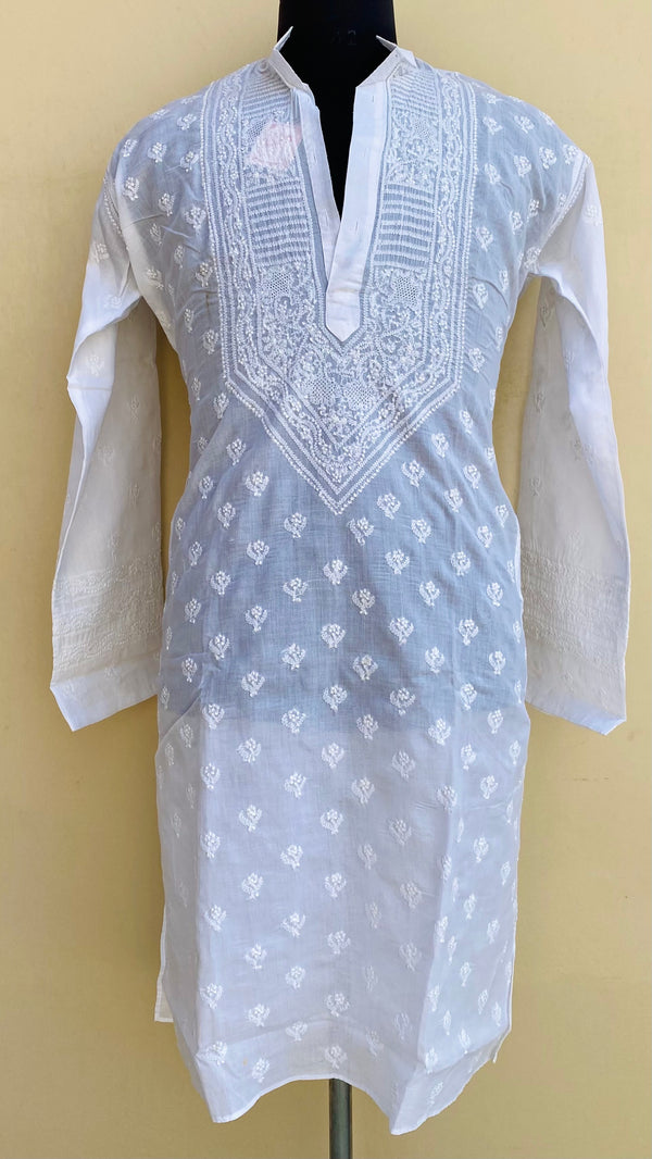 Lucknowi Chikankari Men’s Kurta White Cotton With Jaali Work