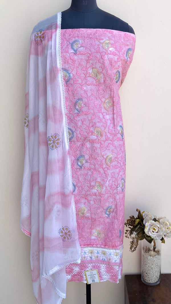 Designer Embroidered Suit Length 3 Piece Pink Organza