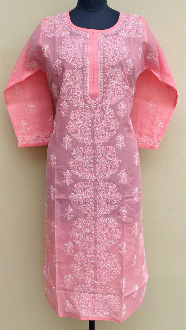 Lucknowi Chikankari Kurti Peach Cotton
