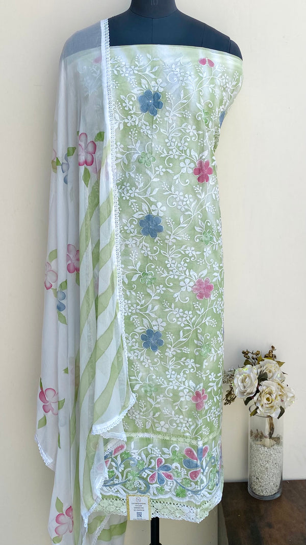 Designer Embroidered Suit Length 3 Piece Green Organza